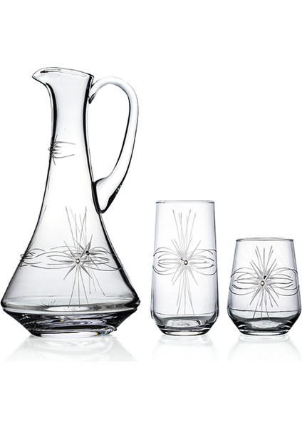Kazaan 13 Parça 6 Kişilik Bardak Seti Dik Karaflı Mira Desenli