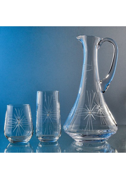 Kazaan 13 Parça 6 Kişilik Bardak Seti Dik Karaflı Mira Desenli fiyatları