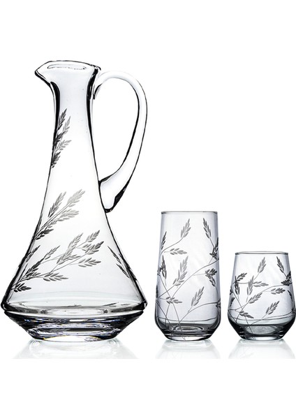 Kazaan 13 Parça 6 Kişilik Bardak Seti Dik Karaflı Sürgün Desenli