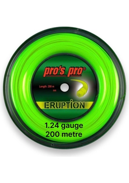 Pro's Pro Yeşil Eruption Neon 1.24 Gauge 200 Metre Tenis Raketi Kordaj