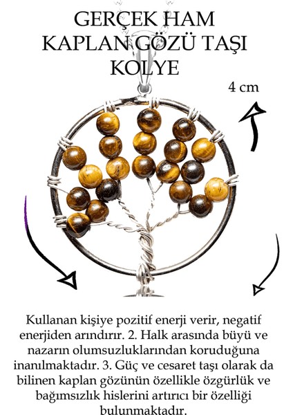 Sertifikalı Ham Kaplan Gözü Taşı Hayat Ağacı Kolye