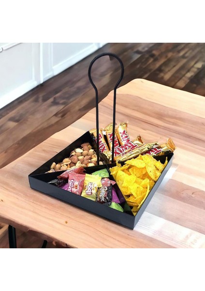 Tek Katlı Dekoratif Metal Çerezlik, Peynir Sunum Servis Tabağı - Lokumluk -Makaron, Pankek ve Tatlı Sunum Standı Siyah