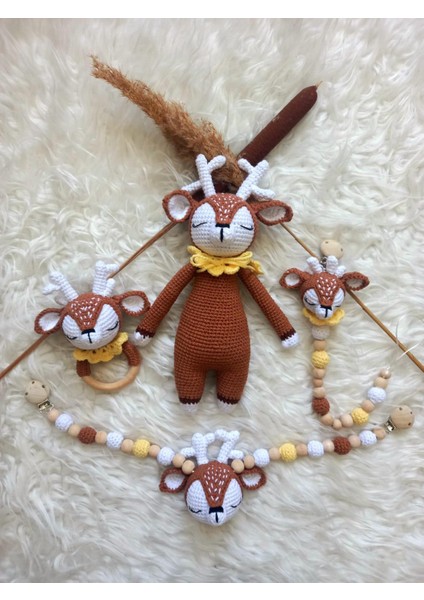 Geyik Bambi Yeni Doğan Seti Amigurumi Organik Oyuncak