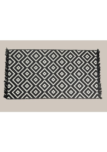 60X85 Çift Taraflı Yıkanabilir Siyah-Beyaz Halı Kilim