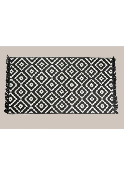 60X85 Çift Taraflı Yıkanabilir Siyah-Beyaz Halı Kilim