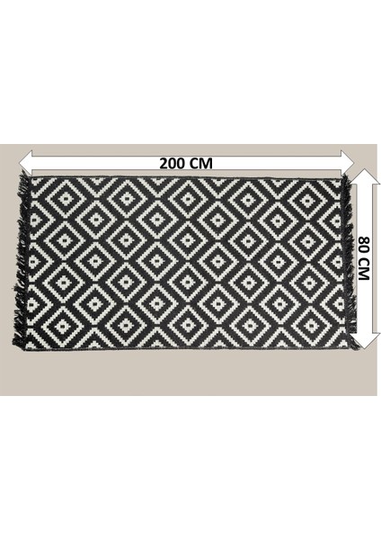 80X200 Çift Taraflı Yıkanabilir Siyah-Beyaz Halı Kilim