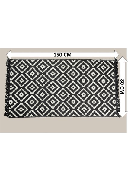 80X150 Çift Taraflı Yıkanabilir Siyah-Beyaz Halı Kilim