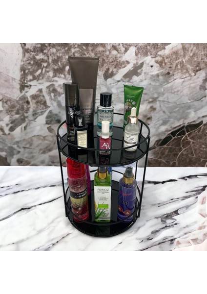 2 Katlı Banyo, Kozmetik Düzenleyici, Takı Standı, Organizer ve Çok Amaçlı Servis Sunum Tepsisi, Ikramlık 23CM Siyah fırsatları