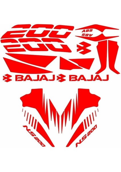 Bajaj Pulsar NS200 Uyumlu Kırmızı Sticker Set