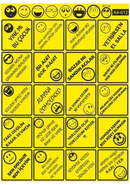 A4 Sticker 012 Tek Paket Çoklu Sticker