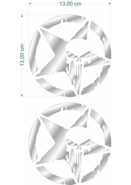 Army Yıldız Kuru Kafa 13 x 13 cm Nikelaj Sticker 2 Li