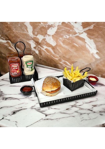Metal Cafe, Restaurant, Ev, Ofis Sunum Tepsisi, Cafe ve Restaurant Burger Sunum Tepsisi Sofra, Masa Ekipman Model-1 Siyah modelleri
