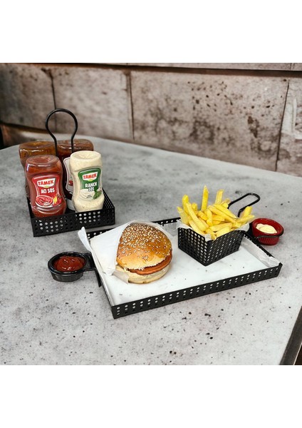 Metal Cafe, Restaurant, Ev, Ofis Sunum Tepsisi, Cafe ve Restaurant Burger Sunum Tepsisi Sofra, Masa Ekipman Model-1 Siyah fırsatları