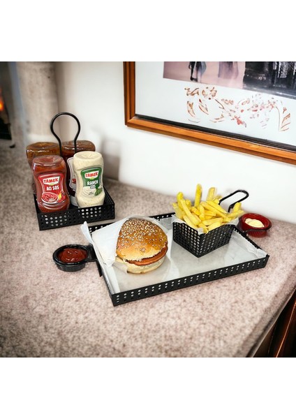 Metal Cafe, Restaurant, Ev, Ofis Sunum Tepsisi, Cafe ve Restaurant Burger Sunum Tepsisi Sofra, Masa Ekipman Model-1 Siyah indirimleri