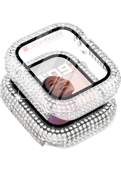 Apple Watch 7 8 41 mm Uyumlu Ekran Koruyucu & Kasa Koruma Full Taşlı Tasarım Işıltılı Görünüm