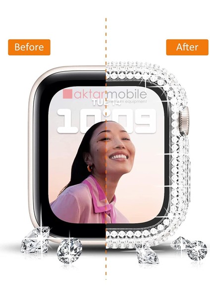 Apple Watch 7 8 41 mm Uyumlu Ekran Koruyucu & Kasa Koruma Full Taşlı Tasarım Işıltılı Görünüm fiyatları