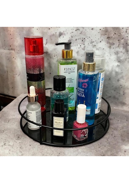 Banyo, Kozmetik Düzenleyici, Takı Standı, Organizer ve Çok Amaçlı Servis Sunum Tepsisi, Ikramlık 23CM Siyah