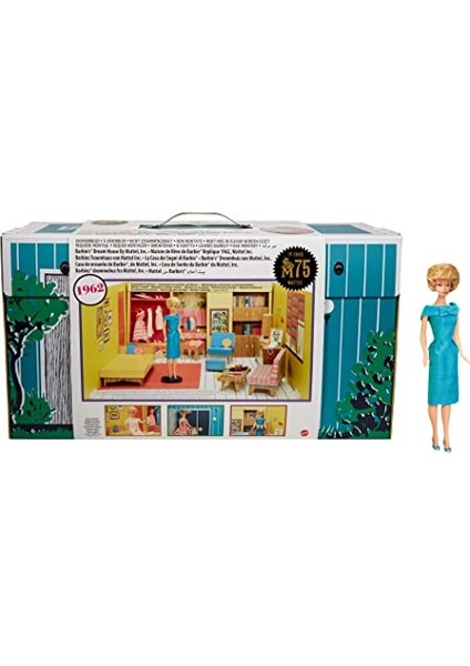 GNC38 Imza 75. Yıl Dönümü Retro Rüya Villa, 1962 Rüya Villa Barbie Bebekli (Yaklaşık 30 cm Sarışın), 3 Vintage Moda ve Aksesuar