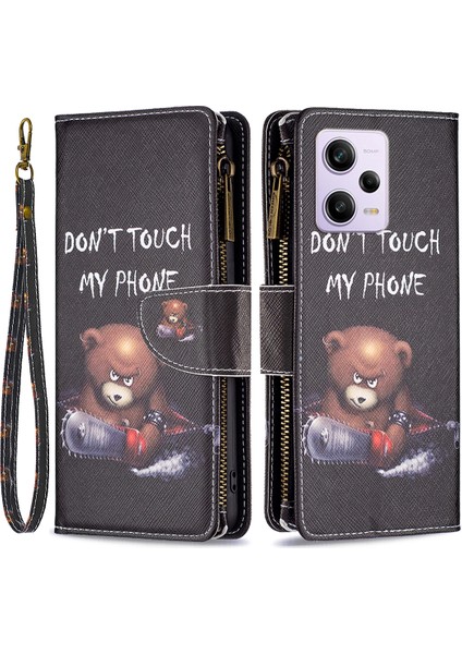 Xiaomi Redmi Için BF03 Fermuar Cep Telefonu Kılıfı Not 12 Pro 5g / Not 12 Pro Hız 5g / Poco X5 Pro 5g, Pu Deri Cüzdan Standı Desen Baskı Kapağı (Yurt Dışından)