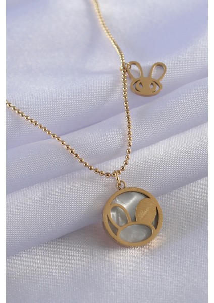 316L Çelik Gold Renk Tavşan Model Kadın Kolye