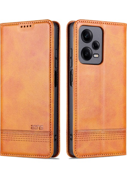 Xiaomi Redmi Note 12 Pro 5g / Note 12 Pro Hız 5g / Poco X5 Pro 5g Sığır Derisi Doku Darbeye Dayanıklı Telefon Standı Kılıf Pu Deri Manyetik Otomatik Emilen Flip Cüzdan Kapak (Yurt Dışından)