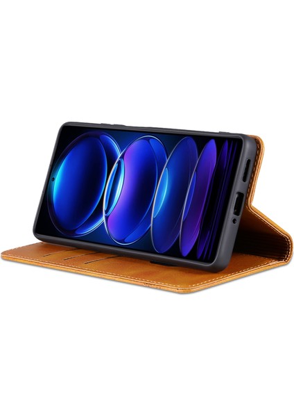 Xiaomi Redmi Note 12 Pro 5g / Note 12 Pro Hız 5g / Poco X5 Pro 5g Sığır Derisi Doku Darbeye Dayanıklı Telefon Standı Kılıf Pu Deri Manyetik Otomatik Emilen Flip Cüzdan Kapak (Yurt Dışından)