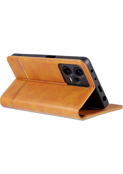 Xiaomi Redmi Note 12 Pro 5g / Note 12 Pro Hız 5g / Poco X5 Pro 5g Sığır Derisi Doku Darbeye Dayanıklı Telefon Standı Kılıf Pu Deri Manyetik Otomatik Emilen Flip Cüzdan Kapak (Yurt Dışından)
