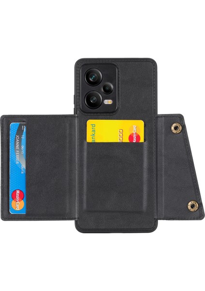 Xiaomi Redmi Note 12 Pro Plus 5g Kickstand Çift Düğme Kart Tutucu Telefon Kapağı Deri Kaplamalı Tpu Kılıf Dahili Metal Sayfası (Yurt Dışından)