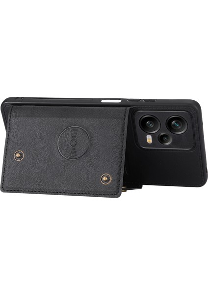 Xiaomi Redmi Note 12 Pro Plus 5g Kickstand Çift Düğme Kart Tutucu Telefon Kapağı Deri Kaplamalı Tpu Kılıf Dahili Metal Sayfası (Yurt Dışından)