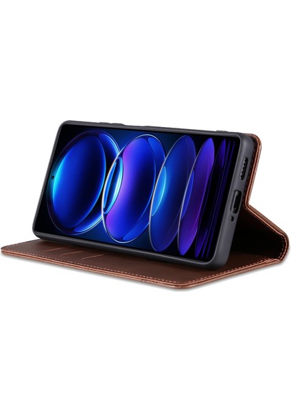 Xiaomi Redmi Note 12 Pro 5g / Note 12 Pro Hız 5g / Poco X5 Pro 5g Sığır Derisi Doku Darbeye Dayanıklı Telefon Standı Kılıf Pu Deri Manyetik Otomatik Emilen Flip Cüzdan Kapak (Yurt Dışından)