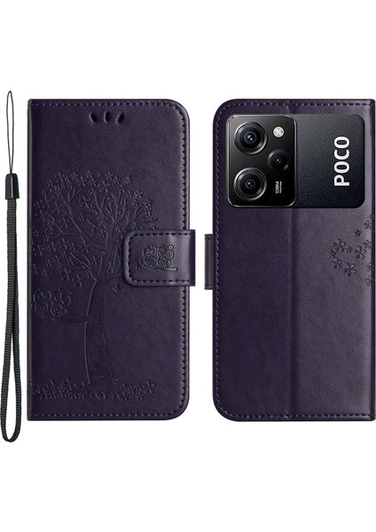 Xiaomi Poco X5 Pro 5g / Redmi Note 12 Pro Speed ​​5g / Note 12 Pro 5g Baykuş Ağacı Baskılı Pu Deri Stand Kılıfı Damla Geçirmez Cep Telefonu Cüzdan Kapağı (Yurt Dışından)