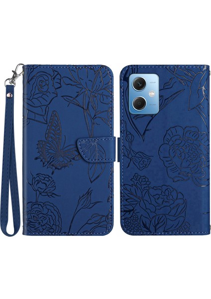 Lr Joyful Xiaomi Redmi HT03 Pu Deri Kılıf Note 12 5g, Baskılı Kelebek Çiçekleri Strap ile Cilt Touch Manyetik Flip Stand Shell (Yurt Dışından)