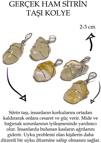 Sertifikalı Ham Tel Sargılı Sitrin Taşı Kolye