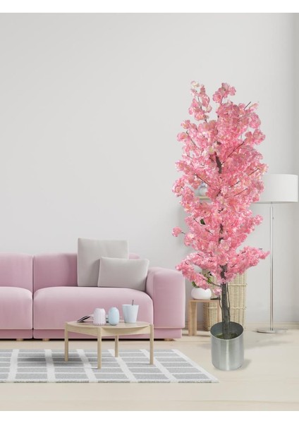 Yapay Ağaç Japon Kiraz Çiçeği Bahardalı Ağacı Galvaniz Saksıda Pembe Koyu Renkli 180CM fiyatları