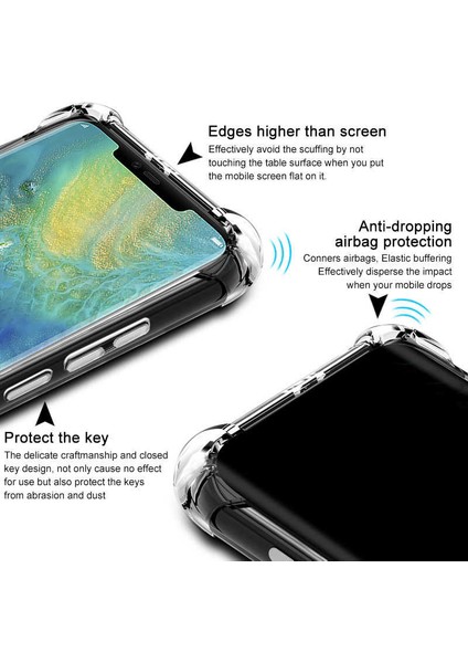 Huawei Mate 20 Pro Şeffaf Kılıf Köşelerde Darbelere Karşı Ultra Kalınlık (Antishock)