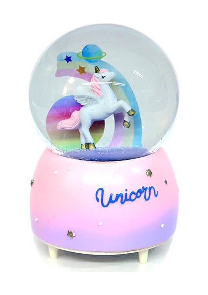 12 Cm Müzikli Işıklı Unicorn Kar Küresi