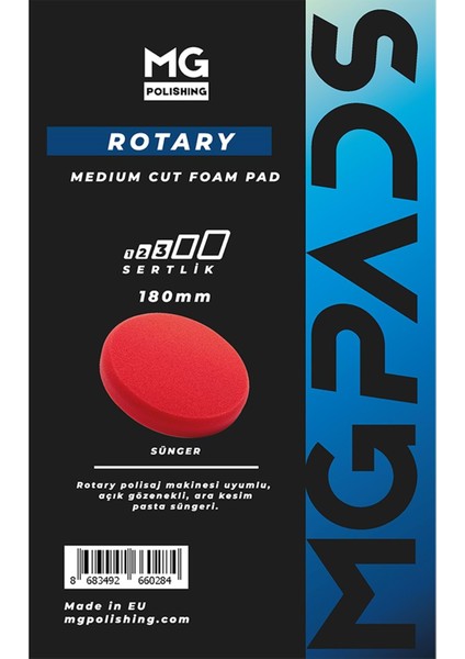 Rotary Ara Kesim Ince Pasta Süngeri (Kırmızı) - 180 mm