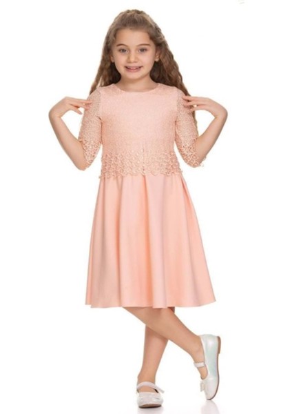 Kids 894 Kız Çocuk Güpürlü Elbise - Pembe - ST00661-PEMBE-8 Yaş