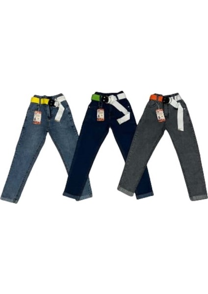 Miya 8110 Çocuk Kız Fosfor Kemeri Lastikli Kot Pantolon - Açık Mavi - ST00101-AÇIK Mavi-13 Yaş