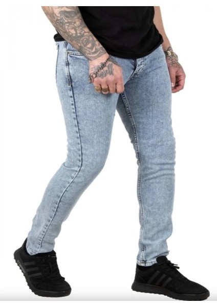 T 0048-1126 Erkek Denim Tom Slim Licralı Kar Yıkama Kot Pantolon - Açık Mavi - ST17322-AÇIK Mavi-38