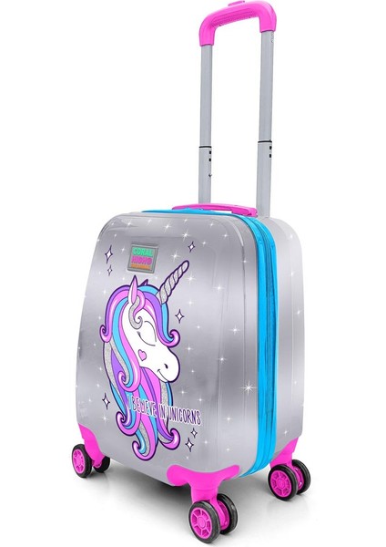 Kids Pembe Gümüş Unicorn Desenli Çocuk Valizi 16728