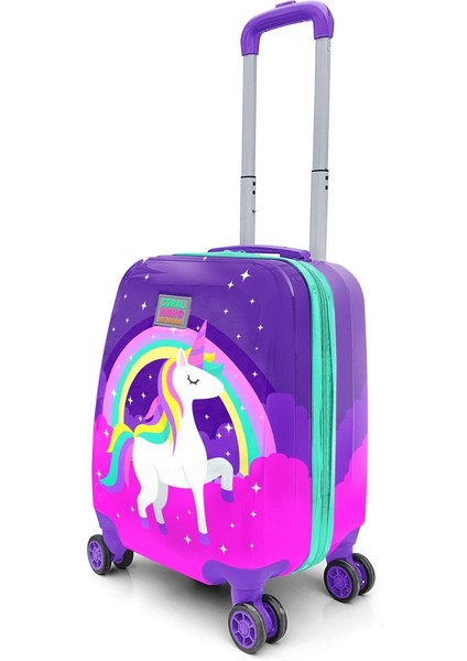 Kids Mor Su Yeşili Unicorn Desenli Çocuk Valizi 16729