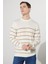 Erkek Ekru-karamel Standart Fit Normal Kesim Bisiklet Yaka Çizgili Triko Kazak 3