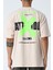 Bej Bisiklet Yaka Ön Arka Baskılı Oversize Kalıp Unisex T-Shirt 2