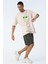 Bej Bisiklet Yaka Ön Arka Baskılı Oversize Kalıp Unisex T-Shirt 3