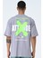 Gri Bisiklet Yaka Ön Arka Baskılı Oversize Kalıp Unisex T-Shirt 2