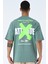 Su Yeşili Bisiklet Yaka Ön Arka Baskılı Oversize Kalıp Unisex T-Shirt 2
