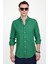 Slim Fit Uzun Kol Biyeli Yaka Düğmeli Keten Erkek Yeşil Gömlek 1