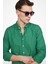 Slim Fit Uzun Kol Biyeli Yaka Düğmeli Keten Erkek Yeşil Gömlek 2