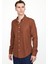 Slim Fit Uzun Kol Biyeli Yaka Düğmeli Keten Erkek Kahve Gömlek 2